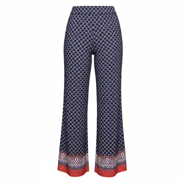 White Mark Pants - Women's white mark Navy Red Patterned Wide Leg Pants S